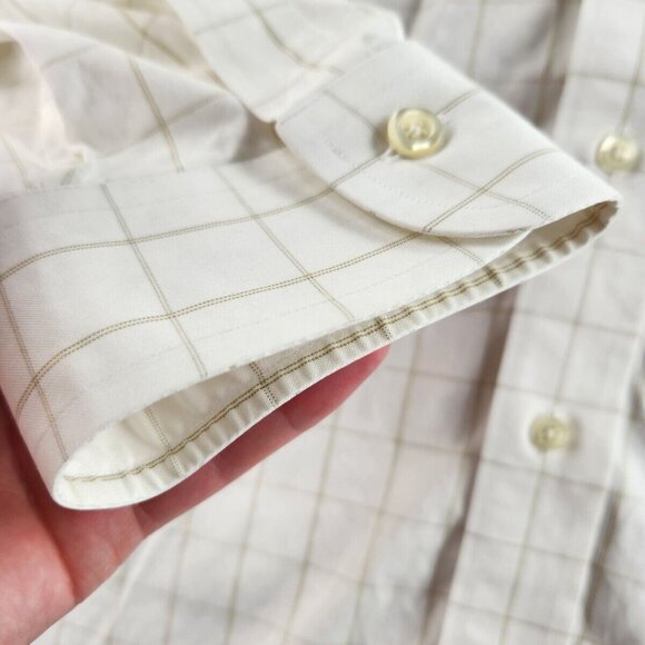 Brooks Brothers Slim Fit 17 35 Non-iron White Beige Check Long Sleeve Button Up - Picture 4 of 16
